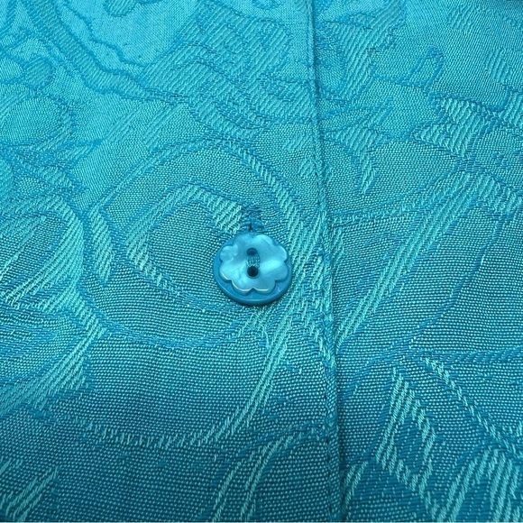 Erin Jacquard Floral Print Linen Blend Tunic Top Plus 3X 3/4 Sleeve Blue Button - Picture 11 of 14